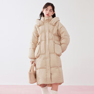 樂町羽絨服女長款連帽寬松保暖冬季新款韓系軟萌肌理厚外套 卡其（現(xiàn)貨2） L