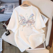 FOX.G白色t恤女士短袖上衣高檔2025新款純棉衣服女裝女式半袖寬松t恤衫 白色蝴蝶印花t恤【100%純棉】 L 【建議120-140斤】