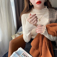 柯蘭娜洋氣內(nèi)搭打底衫女春秋新款木耳邊半高領(lǐng)毛衣針織衫上衣 杏色長袖 均碼 【適合80-145斤】