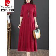 皮爾卡丹（pierre cardin）品牌女裝純羊毛裙女長(zhǎng)款秋冬寬松毛衣打底衫針織連衣裙今年流行的 紅色 XL
