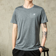 特步（XTEP）男裝t恤衫寬松顯瘦快干輕薄時(shí)尚個(gè)性印花圖案設計圓領(lǐng)短袖上衣 Logo印花-灰(速干) M (170)