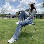 Lauaird 300斤大碼mm直筒牛仔褲女春款女裝時(shí)尚拖地褲高腰顯瘦垂感闊腿褲 復(fù)古藍(lán) 【牛仔布面料】 3XL 【建議160-190斤】
