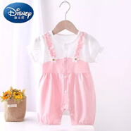 迪士尼（Disney）純棉嬰兒夏裝薄款衣服新生女寶寶連體衣夏季短袖百天滿月公主哈衣 粉色幸運(yùn)花短袖連體衣 36cm 80 80(15-19斤內(nèi)合適)