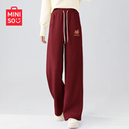 名創(chuàng)優(yōu)品（MINISO）褲子女春秋款微喇直筒闊腿休閑褲小個(gè)子運(yùn)動(dòng)潮流氣質(zhì)顯瘦垂感女裝 安可拉紅(楓與雀褲標(biāo)) S 155(體重85-100斤)