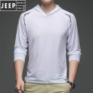 JEEP SPIRIT/吉普季薄款冰絲長袖T恤男連帽運動衛(wèi)衣夏季修身印花速干體恤上衣 70219白色 M