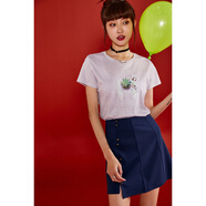 裂帛新短袖T恤女國潮童趣刺繡寬松打底內搭半袖上衣女 紫色 S