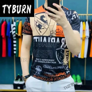 TYBURN東霖服飾時(shí)尚歐貨2023歐貨戰(zhàn)馬印花t.恤冰絲短袖男潮痞帥 橘色 XXXL