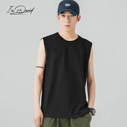 I'M DAVID 運動背心男夏季圓領(lǐng)無袖冰絲港風(fēng)休閑純色上衣t恤男 黑色 L 