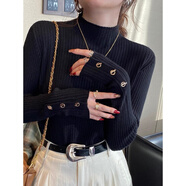 歐芙倫針織衫女打底衫2025秋冬季女裝半高領(lǐng)加厚毛衣女內搭套頭修身上衣 紐扣款 黑色 L