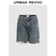 UR2024秋季新款女裝街頭復古洗水破洞剪邊牛仔短褲UYY840005