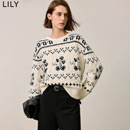 LILY冬新款女裝復(fù)古北歐費(fèi)爾島黑白撞色圓領(lǐng)套頭針織衫毛衣女 604米白 M