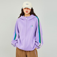 木果果木商場(chǎng)同款木果果木2024秋季新款寬松大版時(shí)尚條紋連帽衛衣外套女 薰衣草紫 L