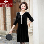 俞兆林（YUZHAOLIN）妈妈装2024年新款中老年女装中年秋季连衣裙寻 连衣裙黑色 XL(建议95斤-110斤)