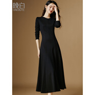 晚白【升級提腰線(xiàn)更顯瘦遮肉】2025秋款氣質(zhì)紙片人搭配神裙打底連衣裙 黑色 L
