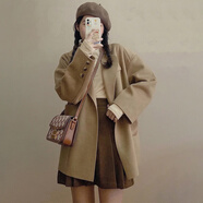 小個(gè)子女士毛呢外套大學(xué)生年秋冬季新款感秋秋短款加厚呢子衣 卡其色外套 S