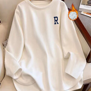 伊薇衣2025年新款德絨加厚磨毛T恤女春秋內(nèi)搭寬松中長(zhǎng)款長(zhǎng)袖上衣打底衫 側(cè)邊R#白色 BC【德絨高品質(zhì)】 L 建議【105-125斤】