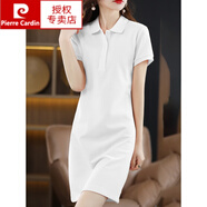 皮爾卡丹（pierre cardin）2024初秋新款純色女POLO襯衫領(lǐng)棉A字連衣裙休閑中長(zhǎng)運(yùn)動(dòng)款T恤裙 白色-純色 2XL