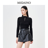曼婭奴（MIGAINO）經(jīng)典毛衣女2025年秋季新款半高領(lǐng)純色修身針織內(nèi)搭 黑色 155/80A/S
