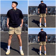 陌汀國潮字母龍的傳人印花夏季純棉短袖T恤男圓領(lǐng)中國風(fēng)寬松百搭體恤 黑灰 T 0346 XL