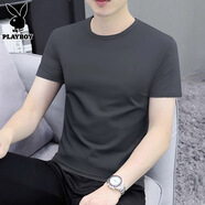 花花公子（PLAYBOY）男士短袖t恤夏季純棉圓領(lǐng)體恤衫新款潮牌休閑白色上衣男T ZY201碳灰 5XL