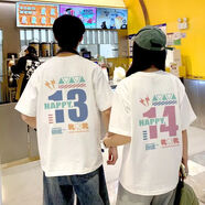 準(zhǔn)德情侶裝短袖情侶款一長一短2件裝/情侶裝夏季短袖T恤男女ins上衣韓 藍(lán)色13+粉紫14【兩件裝】 L 【建議100-115斤】