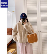 羅蒙歐貂絨皮毛一體短款立領(lǐng)仿水貂毛外套環(huán)保皮草女秋冬通勤風(fēng) 淺米色 L 125-140