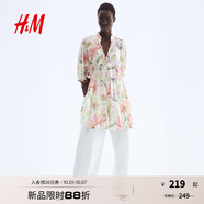 H&M女裝花卉連衣裙2025夏季新款腰部系帶寬松燈籠袖連身裙1293979 白色/花卉 XS 155/80