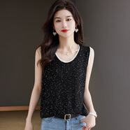 歌米拉（Gemila）針織馬甲背心女夏季新款大碼百搭亮片寬松韓版打底衫無(wú)袖上衣 黑色 M