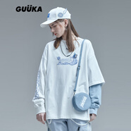 古由卡（GUUKA）xSANK嘻哈假兩件長袖t恤女士潮流運(yùn)動寬松款上衣服外穿休閑打底衫 白色 XS