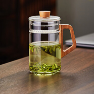 綠昌明茶杯玻璃茶杯茶水分離帶過濾內(nèi)膽茶具耐熱帶把水杯辦公家用泡茶杯 月牙過濾茶杯 430ml