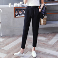 盛賽熙春夏冰絲雪紡哈倫褲女九分褲子女學(xué)生韓版寬松休閑小腳西褲長(cháng)褲女 黑色九分褲 S【建議75-89斤】