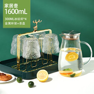 富光涼水壺玻璃耐熱高溫家用冰箱冷水壺大容量涼白開水杯茶壺套裝 1L 1點(diǎn)6L精美套裝單壺+冰紋杯4
