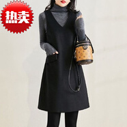百草布毛呢背心連衣裙女秋冬2025年新款馬甲裙韓版中長(cháng)款背帶裙打底裙子 黑色 3XL 139-150斤