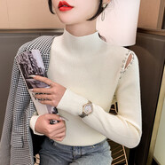 香影芬半高領(lǐng)打底衫女2025新款秋冬感釘珠露肩針織毛衣內搭修身上衣 白色 S (建議95斤以?xún)?