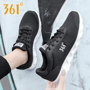 361°女鞋運動鞋女秋季新款軟底輕便網(wǎng)鞋透氣網(wǎng)面休閑鞋旅游跑步鞋子女 【2266】烏黑色/361度白 39