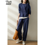 塔馳密司TOUCH MISS小清新套裝女洋氣甜美顯高兩件套森女系小個(gè)子秋裝搭配 寶藍色(套裝). XL