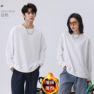 HTBT衛(wèi)衣女秋冬保暖韓版寬松學(xué)生顯瘦印花男長(zhǎng)袖上衣服打底衫加絨衛(wèi)衣 純白色加絨 M80-100斤