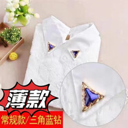 蒂洛緹娜蕾絲雪紡上衣女秋冬新款白色重工鑲鉆襯衫加絨加厚長(cháng)袖打底衫 薄/款藍三角 L