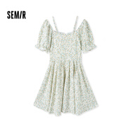 森馬（Semir）【風(fēng)格裙裝合輯】連衣裙女夏季方領(lǐng)修身收腰裙子碎花短裙新中式 E款森系碎花-綠色調00344 165/88A/L