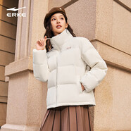 鴻星爾克羽絨服女白色防風(fēng)保暖冬季新款防潑水加絨外套簡約百搭休閑運(yùn)動(dòng)服 奶酪白(防潑水) XL