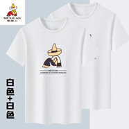稻草人（MEXICAN）男士短袖t恤正品2024新款時尚純色棉T透氣吸汗短袖t恤買一送一 白色+白色 [2件裝] L （110-125斤）
