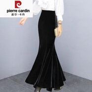 皮爾卡丹（pierre cardin）金絲絨裙子女春秋2024中長裙感氣質(zhì)垂感包臀魚尾裙半身裙針織 黑色 5XL 建議 150-160斤