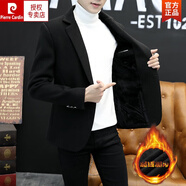 皮爾卡丹男士加絨加厚小西裝修身秋冬季毛呢外套韓版休閑一套搭 1828黑色 XL 175