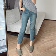 美洋（MEIYANG）升級版修容筆牛仔褲 百搭小黑褲高腰彈力直筒九分褲 淺藍色-加絨 L