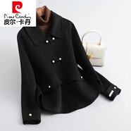 皮爾卡丹（pierre cardin）短款時(shí)尚雙面絨外套女2025秋冬新款韓版手工雙面呢大衣寬松減齡款 黑色 3XL 【140-160 斤】