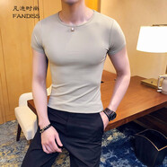 凡迪時(shí)尚修身短袖男純色t恤圓領(lǐng)韓版男半袖緊身體恤夏季健身運動(dòng)打底衫男 豆綠 M（建議體重80斤-95斤）