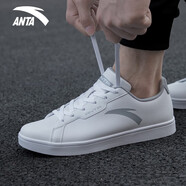 安踏（ANTA）男鞋板鞋2025春新款正品運(yùn)動鞋男士低幫小白鞋革面休閑鞋平板鞋 安踏白/霧灰/8053 39
