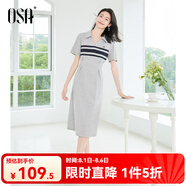 歐莎（OSA）撞色條紋Polo裙女2025年夏季新款休閑減齡顯瘦連衣裙長(zhǎng)裙 花灰色 L
