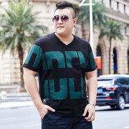 豪朗格（Haolangge）新款潮牌大碼男裝胖子短袖t恤加肥加大男簡(jiǎn)約時(shí)尚衣服肥佬體恤棉 TX093黑色 4XL (210-230斤)