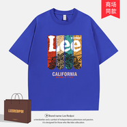 Lee Redpoi短袖2025新款男t恤夏季純棉圓領(lǐng)休閑潮流半袖重磅體恤男女同款 寶藍(lán)色 XL